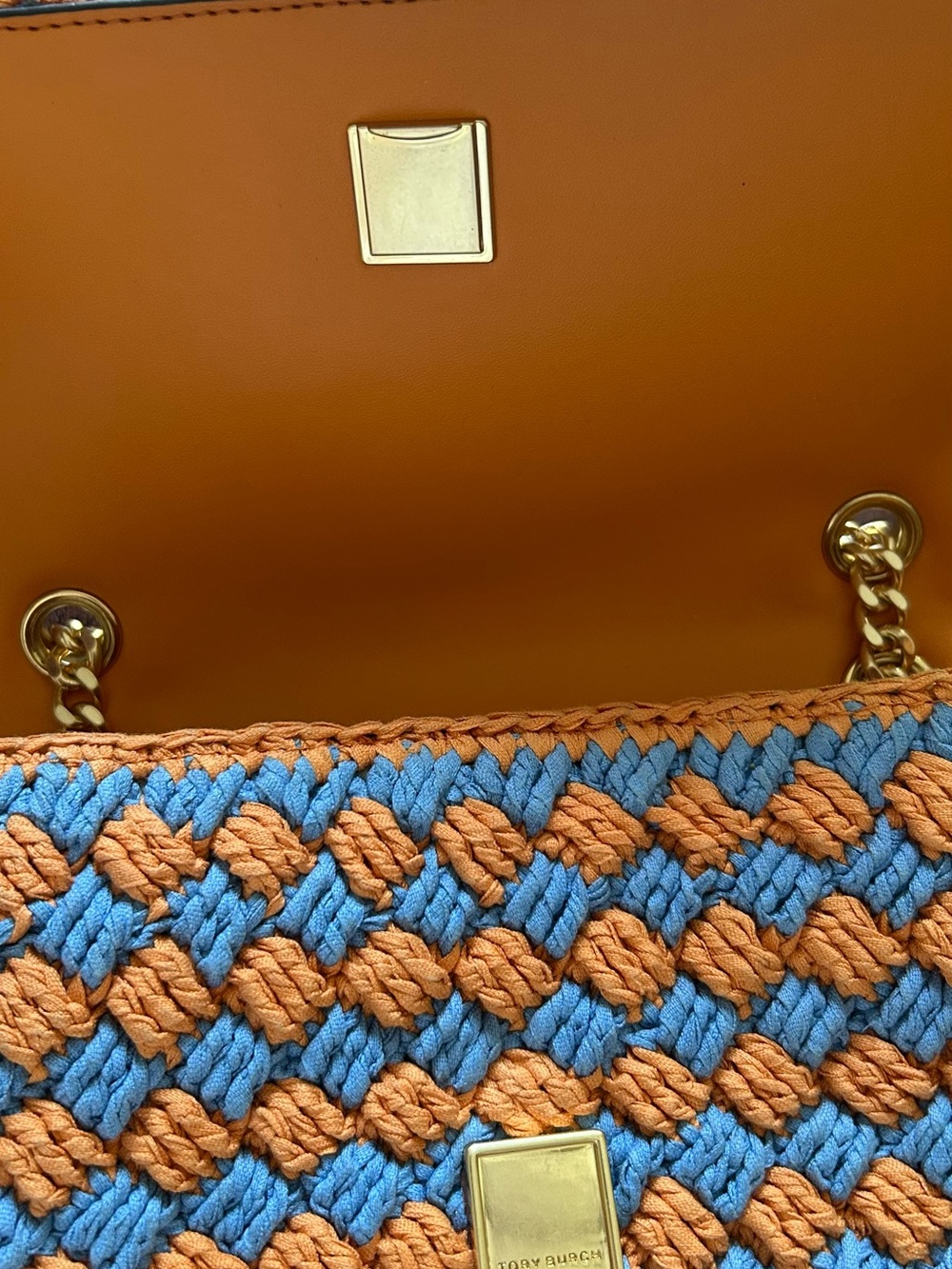 Tory Burch Blue and Orange Crochet Chain Shoulder Bag kira - Picture 6 of 10